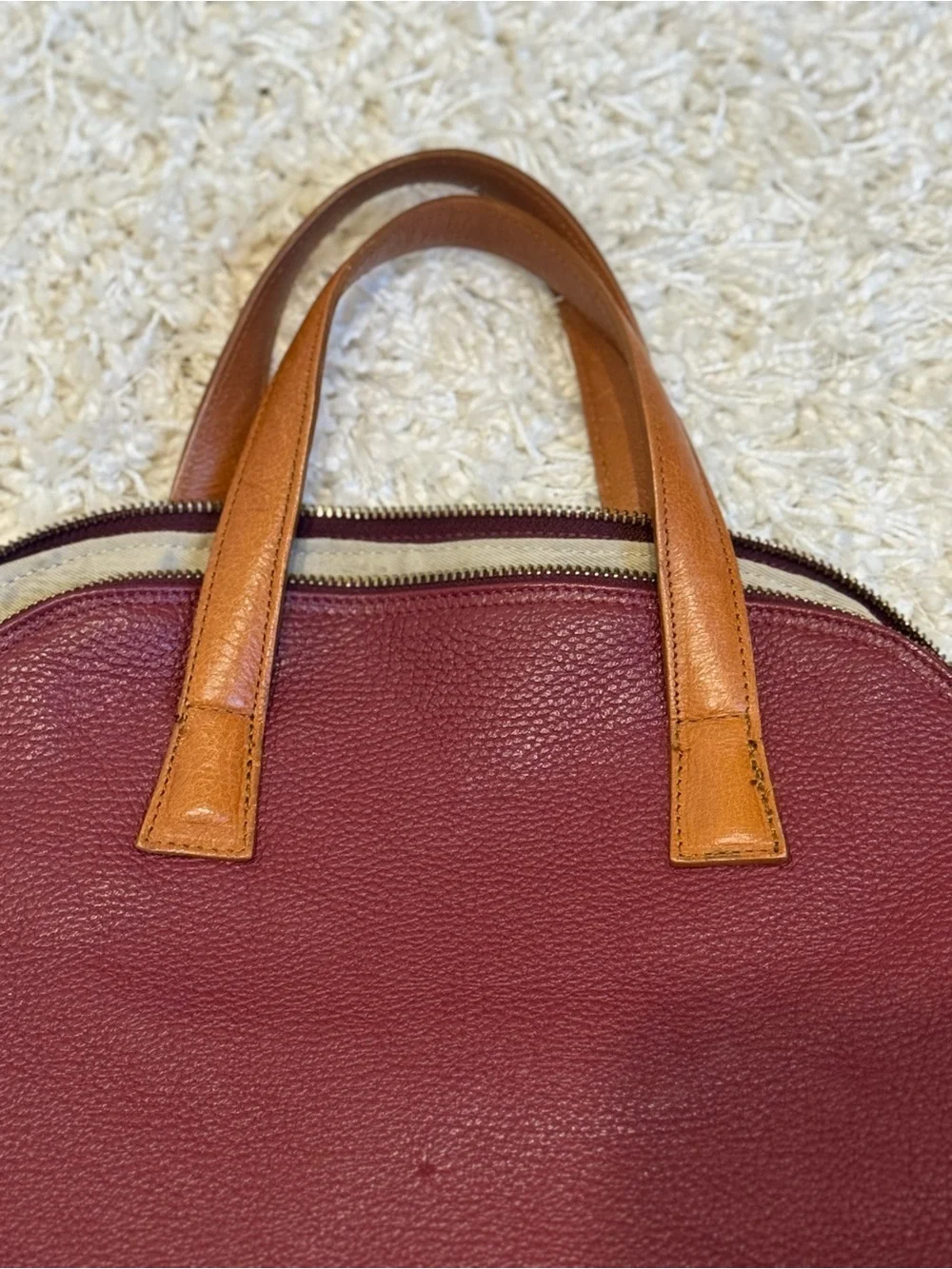 Valentina Burgundy Brown Pebbled Leather Dome Satchel Bag
